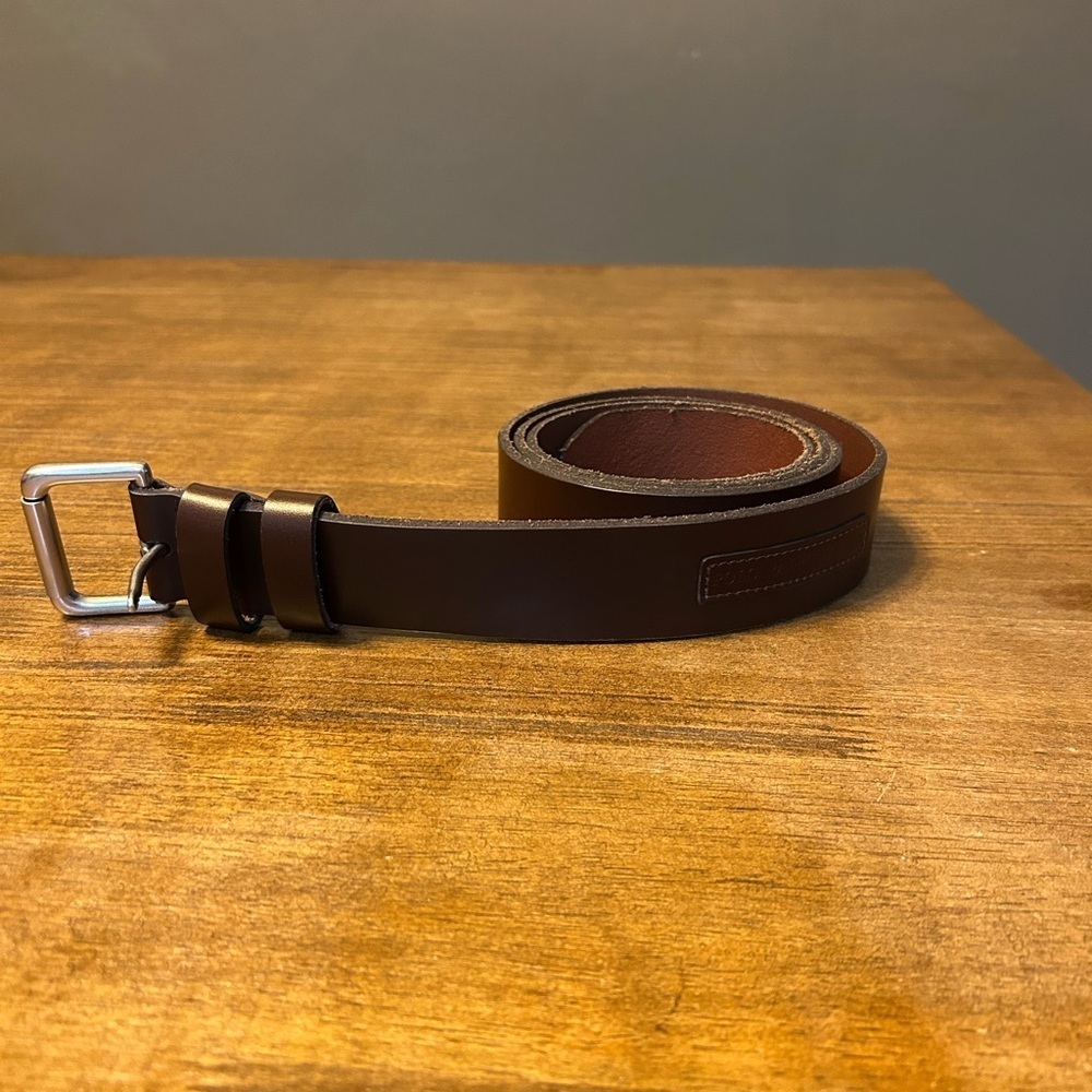 Polo Ralph Lauren Men’s Plaque Leather Roller Buckle Belt Dark Brown Sz 48